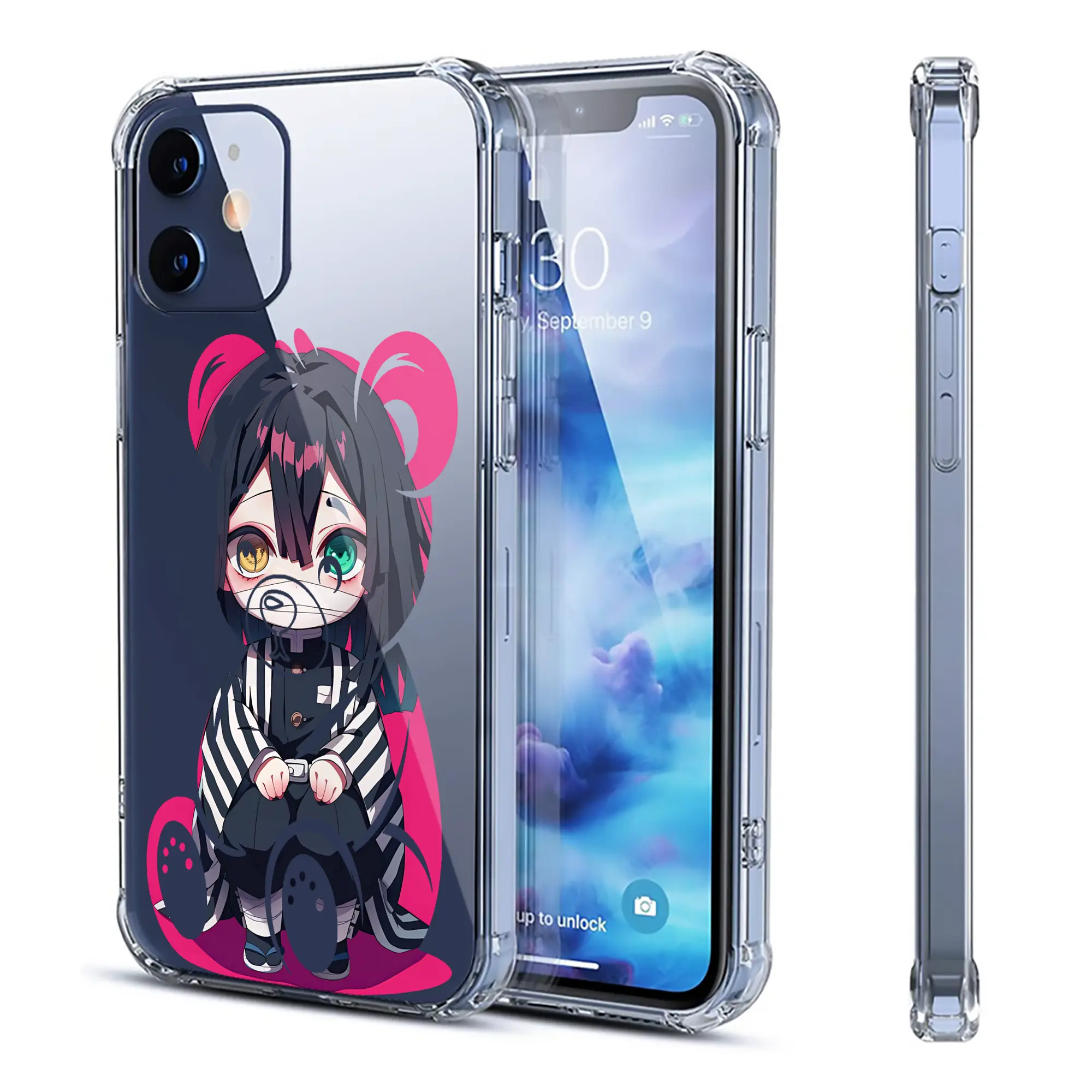 鬼滅の刃 グッズ,伊黒 小芭内 - IPhone 12シリーズ対応 ・ 透明スマホケース ・ クリアソフトケース ・ TPU素材 ・ 耐衝撃 ・ 高密着 ・ 防汚 防指紋 ・ 簡単着脱